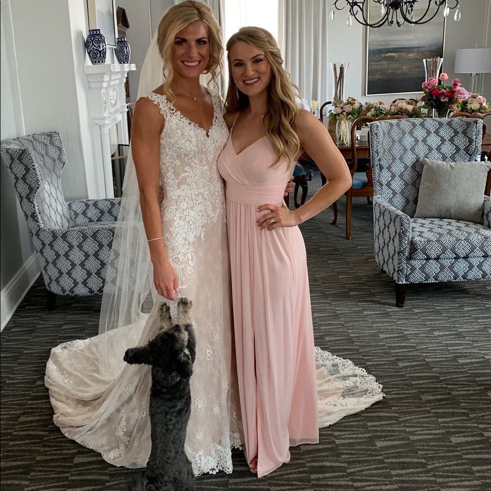 David’s Bridal Petal Pink Chiffon Bridesmaid Dress